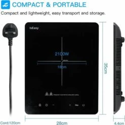 IsEasy Portable Induction Hob 2100W Single Cooking Zone Induction Cooker With 9 Power Levels Setting, 8-hours Timer, Sensor Touch Control, Safety Lock [Energy Class A+++] -Home Appliance Store 100028414 5