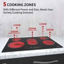 Ceramic Hob, 77cm, 8600W Built-in Electric Glass Ceramic Cooktop, IsEasy Built-in, Black Glass With 5 Cooking Zones, Touch Control, Child-safety Lock&Timer [Energy Class A+] -Home Appliance Store 100028418 3
