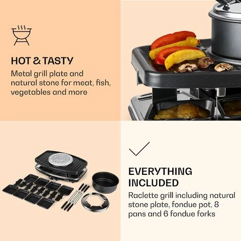 Klarstein Entrecote 2-in-1 Raclette Grill & Fondue Natural Stone 1100W 8 Persons 7 Klarstein Entrecote 2-in-1 Raclette Grill & Fondue Natural Stone 1100W 8 Persons - Image 5