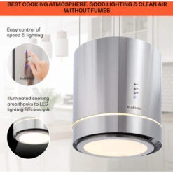 Klarstein Tron Ambience Island Extractor Hood Ø38cm Convection 540m³ / H LED Stainless Steel -Home Appliance Store 22969593 4