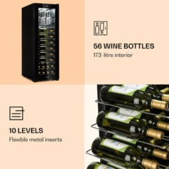 Klarstein Bellevin 62 Wine Cooler 56 Bottles 5-20 ° C Energy Class A Black -Home Appliance Store 22969765 4