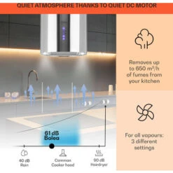 Klarstein Beretta Island Cooker Extractor Hood Ø35cm Exhaust / Circulating Air 650m³ / H LED Stainless Steel -Home Appliance Store 22970406 3