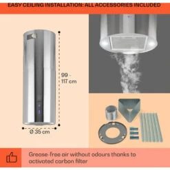 Klarstein Beretta Island Cooker Extractor Hood Ø35cm Exhaust / Circulating Air 650m³ / H LED Stainless Steel -Home Appliance Store 22970406 5