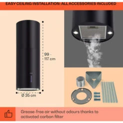 Klarstein Klarstein Beretta Island Cooker Extractor Hood Ø35cm Exhaust / Circulating Air 650m³ / H LED Black -Home Appliance Store 22970410 5