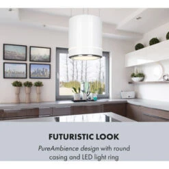 Klarstein Tron Ambience Island Cooker Extractor Hood Ø38cm Recirculation 540m³ / H LED White -Home Appliance Store 22970602 4