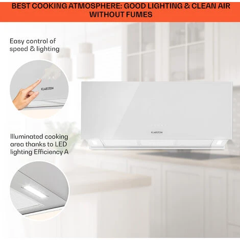 Klarstein Kronleuchter XL Kitchen Island Extractor Hood 90cm Recirculation 590m³/h LED Touchscreen White 6 Klarstein Kronleuchter XL Kitchen Island Extractor Hood 90cm Recirculation 590m³/h LED Touchscreen White - Image 4