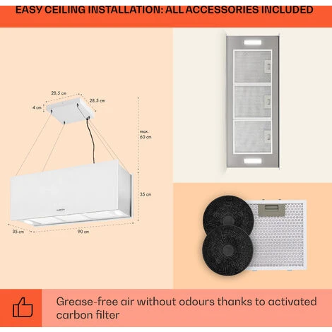 Klarstein Kronleuchter XL Kitchen Island Extractor Hood 90cm Recirculation 590m³/h LED Touchscreen White 7 Klarstein Kronleuchter XL Kitchen Island Extractor Hood 90cm Recirculation 590m³/h LED Touchscreen White - Image 5