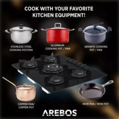 AREBOS Gas Hob 5 Burners Glass Ceramic Incl. Pot Rack & Ignition Fuse Autarkic Suitable For Natural Gas Or Propane Gas Gas Cooker Gas Cooker -Home Appliance Store 28597997 4