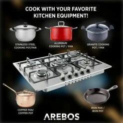 AREBOS Stainless Steel Gas Cooker - 5 Burners - 68 Cm -Home Appliance Store 28598036 5
