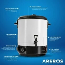 AREBOS Automatic Canning Machine 1800 W Canning Pot 28 L With Timer, Thermostat & Overheating Protection Stepless Temperature Adjustment 30-110 °C Timer 20-120 Min. 9 AREBOS Automatic Canning Machine 1800 W Canning Pot 28 L With Timer, Thermostat & Overheating Protection Stepless Temperature Adjustment 30-110 °C Timer 20-120 Min. -Home Appliance Store 28598120 3