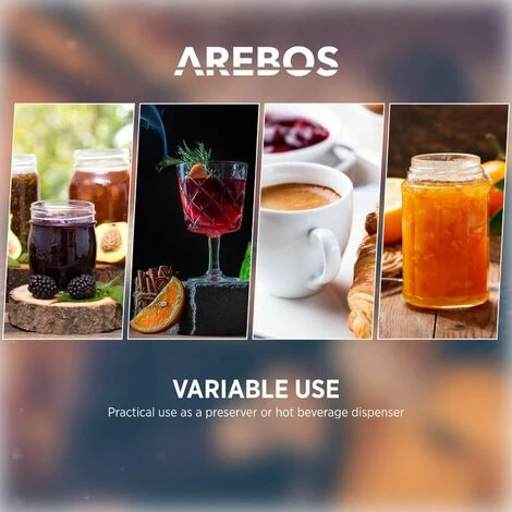 AREBOS Automatic Canning Machine 1800 W Canning Pot 28 L With Timer, Thermostat & Overheating Protection Stepless Temperature Adjustment 30-110 °C Timer 20-120 Min. 7 AREBOS Automatic Canning Machine 1800 W Canning Pot 28 L With Timer, Thermostat & Overheating Protection Stepless Temperature Adjustment 30-110 °C Timer 20-120 Min. - Image 5