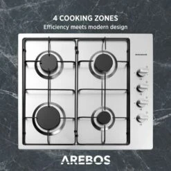AREBOS Gas Stove 4 Flames Stainless Steel Incl. Grates & Safety Pilot Self-sufficient Suitable For Natural Gas And Propane Gas Gas Hob Gas Cooker -Home Appliance Store 28598145 4