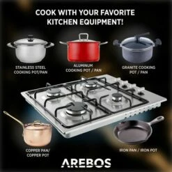 AREBOS Gas Stove 4 Flames Stainless Steel Incl. Grates & Safety Pilot Self-sufficient Suitable For Natural Gas And Propane Gas Gas Hob Gas Cooker -Home Appliance Store 28598145 5
