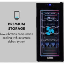 Klarstein Shiraz 18 Slim Uno Wine Refrigerator 50l 18Fl Touch Control Panel 5-18°C -Home Appliance Store 33503467 5