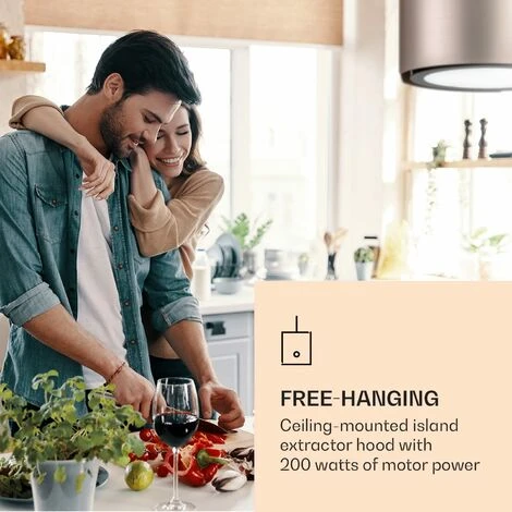 Klarstein Skyfall Smart, Island Extractor Hood, Ø45cm, Circulating Air, 402m³ / H, LED, Stainless Steel, Gold 4 Klarstein Skyfall Smart, Island Extractor Hood, Ø45cm, Circulating Air, 402m³ / H, LED, Stainless Steel, Gold - Image 2