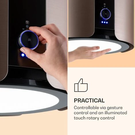 Klarstein Skyfall Smart, Island Extractor Hood, Ø45cm, Circulating Air, 402m³ / H, LED, Stainless Steel, Gold 6 Klarstein Skyfall Smart, Island Extractor Hood, Ø45cm, Circulating Air, 402m³ / H, LED, Stainless Steel, Gold - Image 4