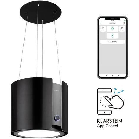 Klarstein Skyfall Smart, Island Extractor Hood, Ø45cm, Circulating Air, 402m³ / H, LED, Stainless Steel, Black 3 Klarstein Skyfall Smart, Island Extractor Hood, Ø45cm, Circulating Air, 402m³ / H, LED, Stainless Steel, Black