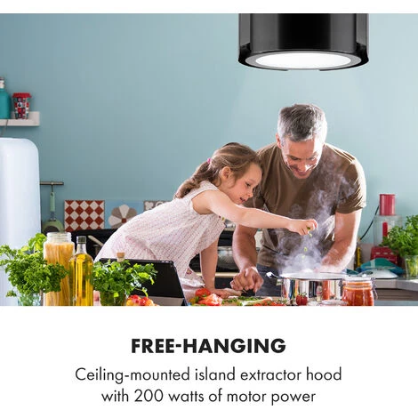 Klarstein Skyfall Smart, Island Extractor Hood, Ø45cm, Circulating Air, 402m³ / H, LED, Stainless Steel, Black 4 Klarstein Skyfall Smart, Island Extractor Hood, Ø45cm, Circulating Air, 402m³ / H, LED, Stainless Steel, Black - Image 2