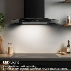 CIARRA 60cm Glass Cooker Hood With Carbon Filter 650m3/h Class A Curved Cooker Hood Black -506BK60 -Home Appliance Store 36409463 3