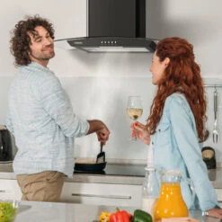 CIARRA 60cm Glass Cooker Hood With Carbon Filter 650m3/h Class A Curved Cooker Hood Black -506BK60 -Home Appliance Store 36409463 4