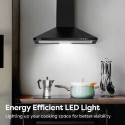 CIARRA 201BK60 Cooker Hood 60cm With Carbon Filters 370m3/h Class A Wall Mounted Extractor Hood - Black -Home Appliance Store 36409467 3