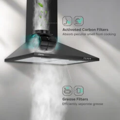 CIARRA 201BK60 Cooker Hood 60cm With Carbon Filters 370m3/h Class A Wall Mounted Extractor Hood - Black -Home Appliance Store 36409467 4