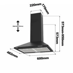 CIARRA 201BK60 Cooker Hood 60cm With Carbon Filters 370m3/h Class A Wall Mounted Extractor Hood - Black -Home Appliance Store 36409467 5
