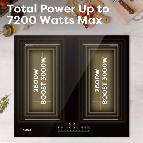 CIARRA Built-in 4 Zones Induction Hob, Integrated Electric Cooktop With 2 Flex Zones 7200W-CD4BFFBIH 4 CIARRA Built-in 4 Zones Induction Hob, Integrated Electric Cooktop With 2 Flex Zones 7200W-CD4BFFBIH - Image 2