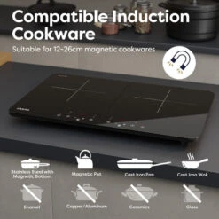 CIARRA 2800W Induction Hob 9 Power Levels 10 Temperature Levels Safety Lock-CUTIH2 -Home Appliance Store 36409488 5