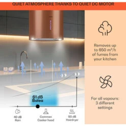 Klarstein Beretta, Island Extractor Hood, Ø 35 Cm, Exhaust / Circulating Air, 650m³ / H, LED, Copper 9 Klarstein Beretta, Island Extractor Hood, Ø 35 Cm, Exhaust / Circulating Air, 650m³ / H, LED, Copper -Home Appliance Store 56581942 3