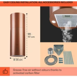 Klarstein Beretta, Island Extractor Hood, Ø 35 Cm, Exhaust / Circulating Air, 650m³ / H, LED, Copper 11 Klarstein Beretta, Island Extractor Hood, Ø 35 Cm, Exhaust / Circulating Air, 650m³ / H, LED, Copper -Home Appliance Store 56581942 5