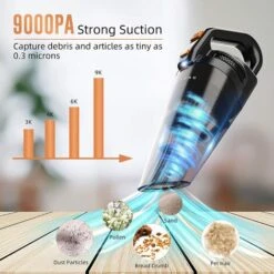 Handheld Vacuum Cleaner Cordless, HONITURE 9000Pa/120W Powerful Lightweight Portable Hand Vacuum Cleaner, 30mins Runtime, Rechargeable 3-4 Hours Fast, Low Noise, For Pet Hair,Car And Home -Home Appliance Store 63982581 2