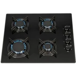 SIA GHG612BL 60cm Black 4 Burner Gas On Glass Hob With Enamel Pan Stands & FFD