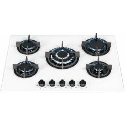 SIA GHG703WH 70cm White 5 Burner Gas On Glass Hob With Cast Iron Pan Stands