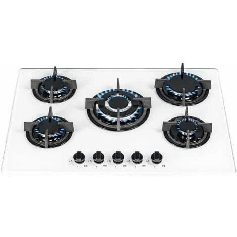 SIA GHG703WH 70cm White 5 Burner Gas On Glass Hob With Cast Iron Pan Stands 3 SIA GHG703WH 70cm White 5 Burner Gas On Glass Hob With Cast Iron Pan Stands