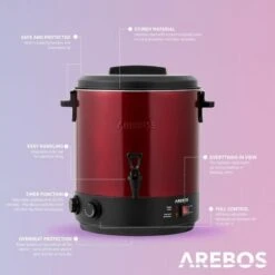 AREBOS Automatic Preserving Cooker 1800 W Preserving Pot 28 L With Timer, Thermostat & Overheating Protection Steplessly Adjustable 30-110°C Mulled Wine Cooker Incl. Preserving Jar Lifter & Prese -Home Appliance Store 66438939 3