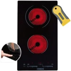 AREBOS Glass Ceramic Hob 3000 W 2 Hobs 30cm Autarkic With Sensor Touch Child Safety Lock Overheating Protection Auto Switch-off