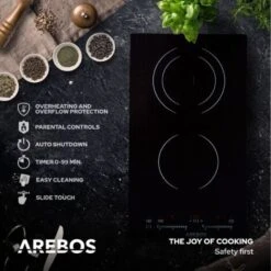 AREBOS Glass Ceramic Hob 3000 W 2 Hobs 30cm Autarkic With Sensor Touch Child Safety Lock Overheating Protection Auto Switch-off -Home Appliance Store 66438945 3