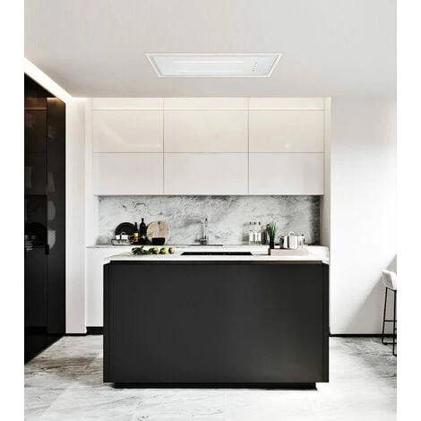 ViandPro - Aria Flush Fit Ceiling Hood 90 X 30 Black - White Glass / White Frame 4 ViandPro - Aria Flush Fit Ceiling Hood 90 X 30 Black - White Glass / White Frame - Image 2