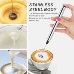 Mini Stainless Steel Milk Frother - Cordless Lightweight Outdoor Coffee Frother Can Be Used For Coffee, Milk, Eggs And Beverages (Stainless Steel) -Home Appliance Store 71285766 5
