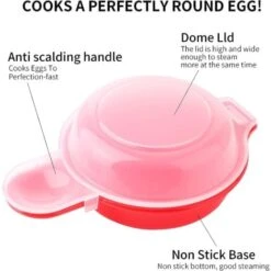2 Pack Microwave Egg Cooker, 1 Minute Quick, Hamburger, Omelet (Red And Clear) -Home Appliance Store 71418962 3