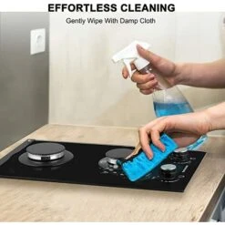 Built-in 2 Burner Gas Hob, Black Glass Gas Cooktop, Cooker With FFD And Cast Iron Pan Supports [Energy Class A+] Thermomate GHBG302 -Home Appliance Store 71426696 4