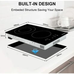 Ceramic Hob, 30cm Built-in 2 Zones Electric Cooktop Black Glass Cooker With Touch Controls & Timer, 3200W [Energy Class A+] Thermomate CHTB302 -Home Appliance Store 71426708 5