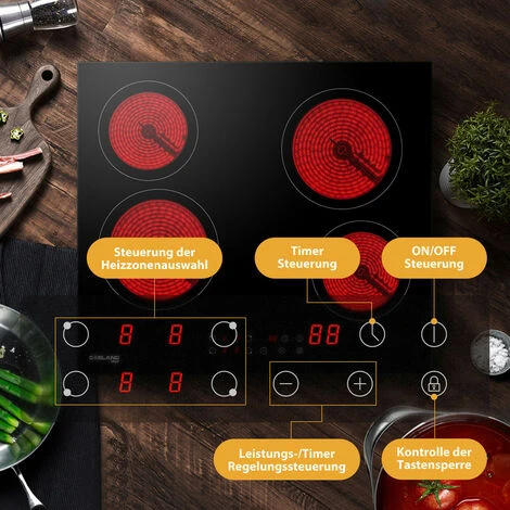 GASLAND Chef CH60BF 60cm Built-in Ceramic Hob, 4 Zones Electric Cooktop Sensor Touch Controls Timer Child Lock, 6kW 6 GASLAND Chef CH60BF 60cm Built-in Ceramic Hob, 4 Zones Electric Cooktop Sensor Touch Controls Timer Child Lock, 6kW - Image 4