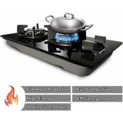 Karinear 30cm Built-in 2 Burners Gas Hob Black Tempered Glass Gas Cooktop, Cast Iron Pan Support, NG/LPG Convertible -Home Appliance Store 72566701 3