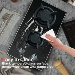 Karinear 30cm Built-in 2 Burners Gas Hob Black Tempered Glass Gas Cooktop, Cast Iron Pan Support, NG/LPG Convertible -Home Appliance Store 72566701 5