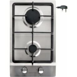 NOXTON Built-in 2 Burner Gas Cooker, Stainless Steel Gas Hob With Plug, Cast Iron Pan Support, Flame Out Protection, NG/LPG Kit
