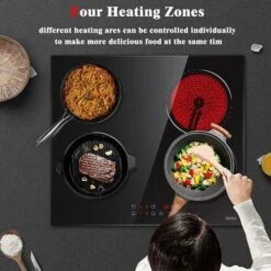 Electric Hob 4 Zone Ceramic Hob 60 Cm With Touch Control 6000W 9 Power Levels Safety Lock Auto Switch Off Safety Residual Heat Indicator Hard Wire, No Plug Included -Home Appliance Store 72566707 5