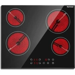 Ceramic Hob, Karinear 60cm Built-in 4 Zones Electric Hob With Touch Control 6000W, Hard Wired, No Plug Included