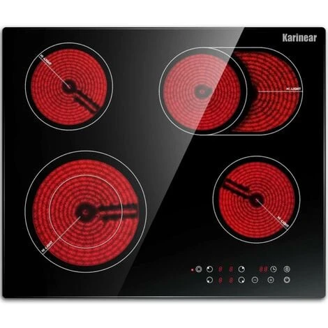 Karinear Ceramic Hob, 60cm Built-in 4 Zones Electric Cooktop With Dual Oval Zone 6600W, Hard Wired, No Plug Included 3 Karinear Ceramic Hob, 60cm Built-in 4 Zones Electric Cooktop With Dual Oval Zone 6600W, Hard Wired, No Plug Included